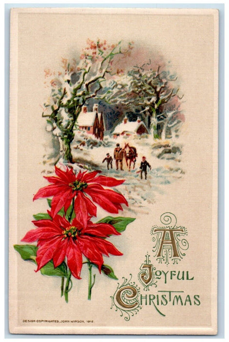 Christmas Poinsettia Flowers Winter Snow John Winsch Artist Signed Postcard
