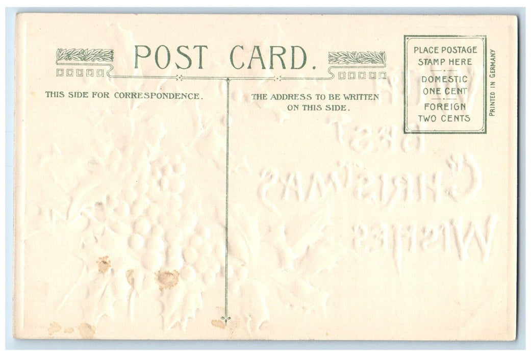 c1910's Christmas Wishes Holly Berries John Winsch Artist Signed Postcard