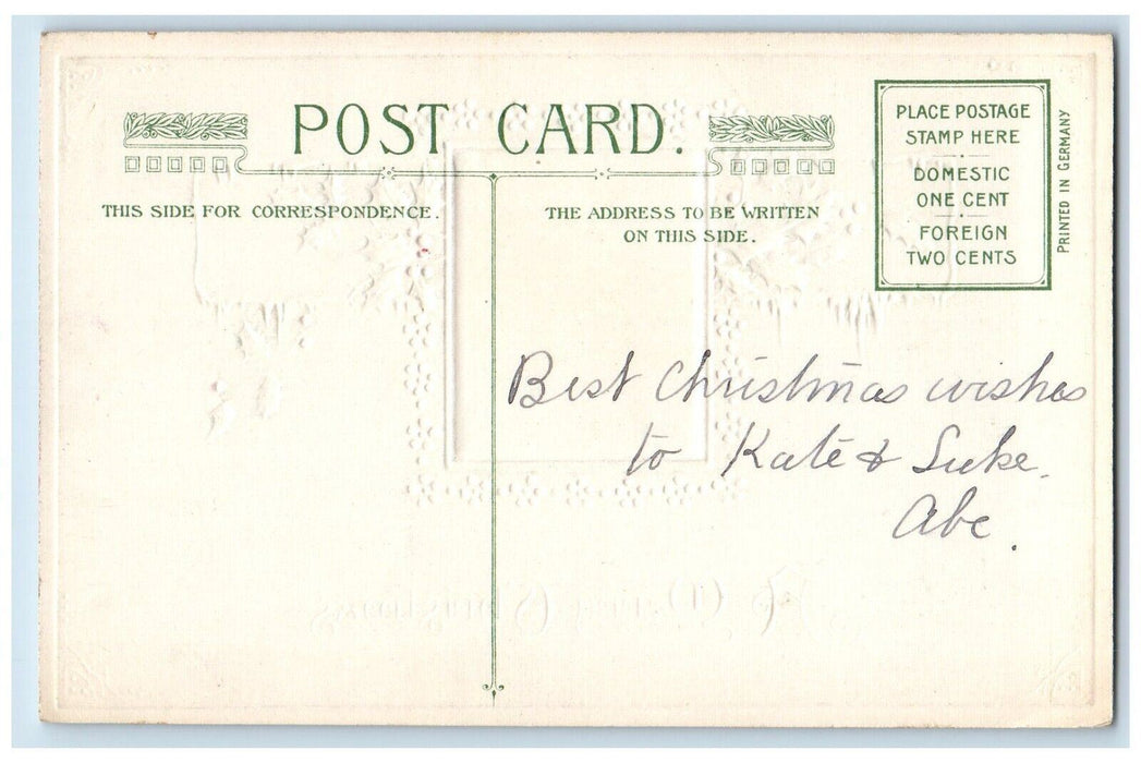 c1910's Christmas Snow Winter Holly Berries John Winsch Embossed Postcard