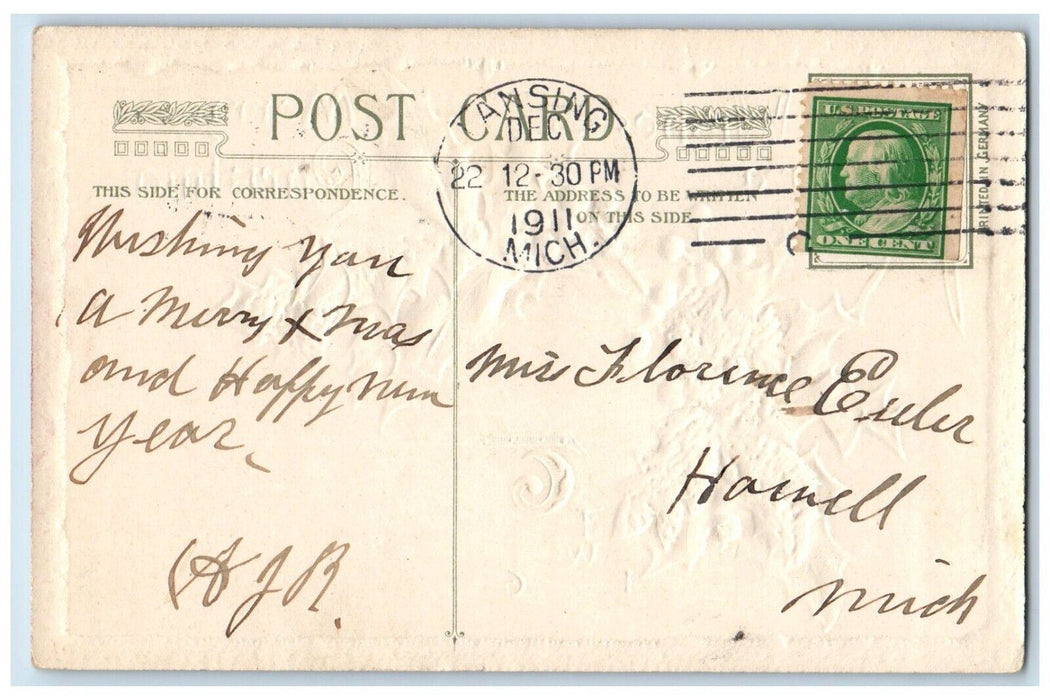 1911 Christmas Poem Holly Covered Snow John Winsch Artist Signed Postcard