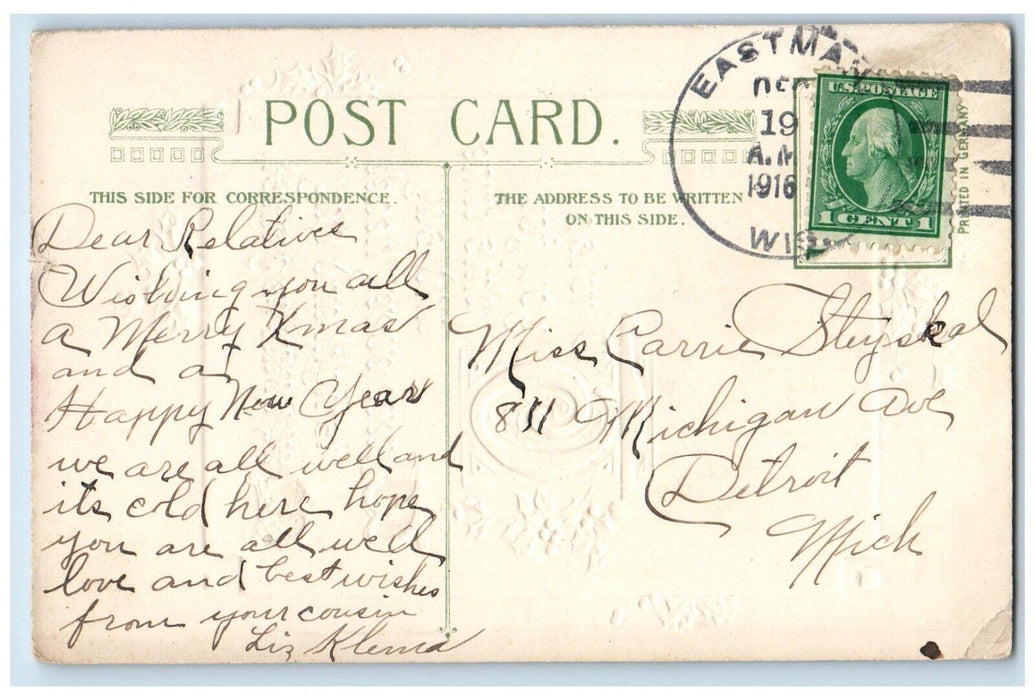 1916 Christmas Poem Holly Houses Covered Snow John Winsch Artist Signed Postcard