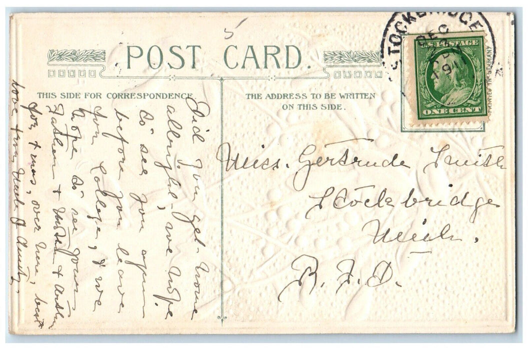 1911 Christmas Greetings Holly John Winsch Artist Signed Embossed Postcard