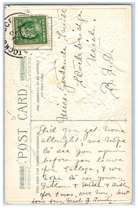 1911 Christmas Greetings Holly John Winsch Artist Signed Embossed Postcard