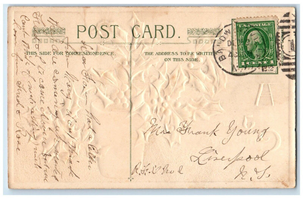 1912 Christmas Holly Berries In Glass John Winsch Artist Signed Antique Postcard
