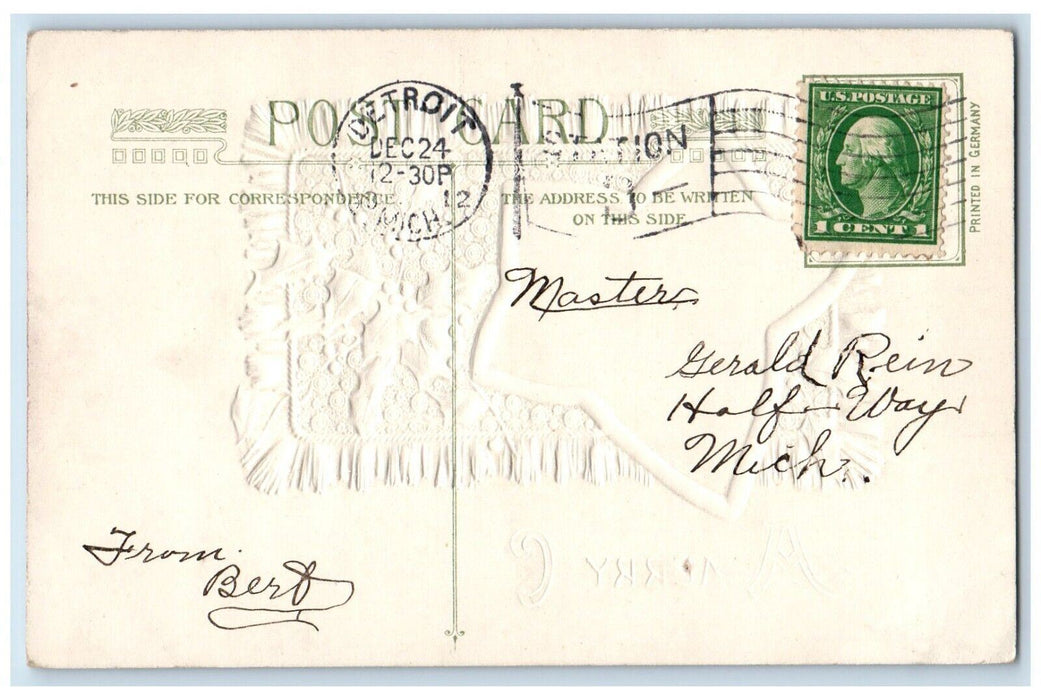 1912 Christmas Holly Winter Snow River View John Winsch Artist Signed Postcard