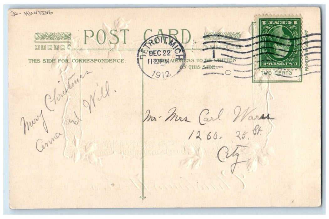 1912 Christmas Wishes Hunting Horseback John Winsch Artist Signed Postcard