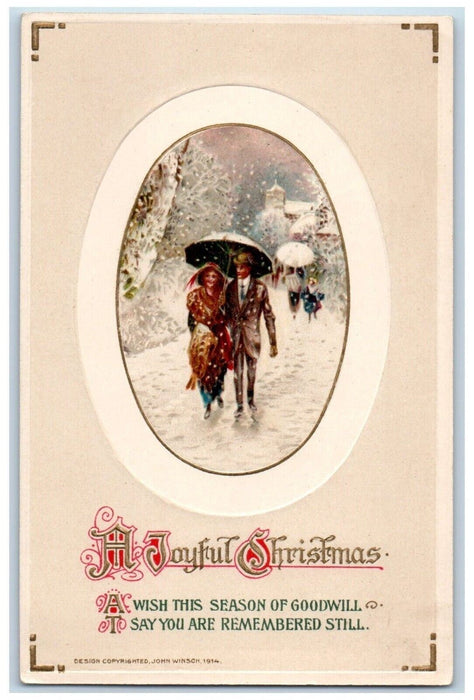 Christmas Couple Walking In Winter Snow John Winsch Artist Signed Postcard