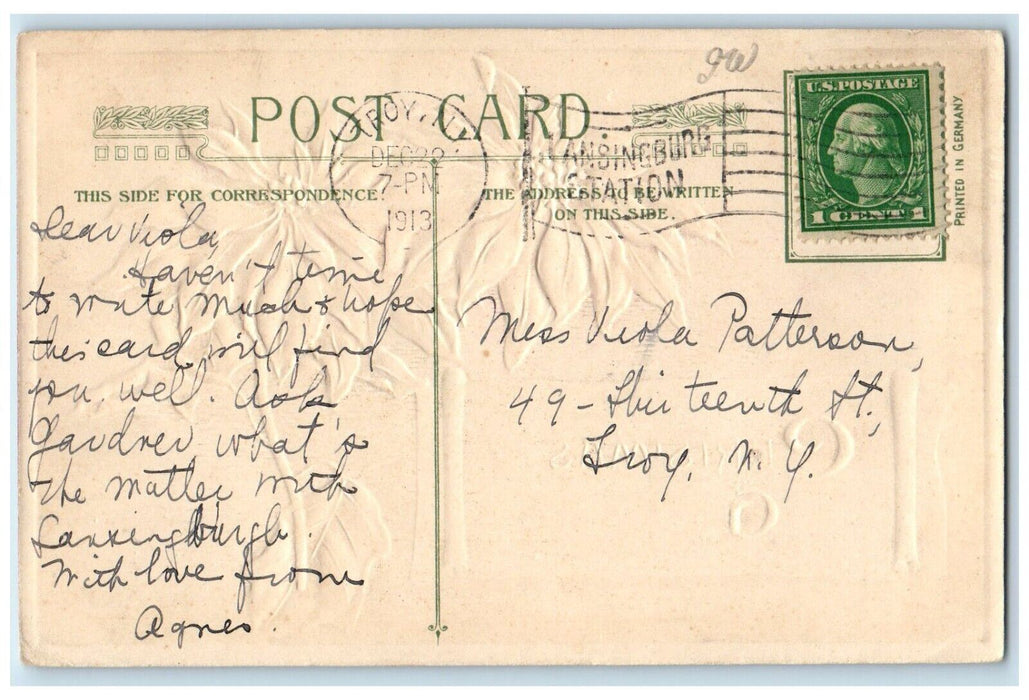1913 Christmas Greetings Poinsettia Flowers John Winsch Artist Signed Postcard