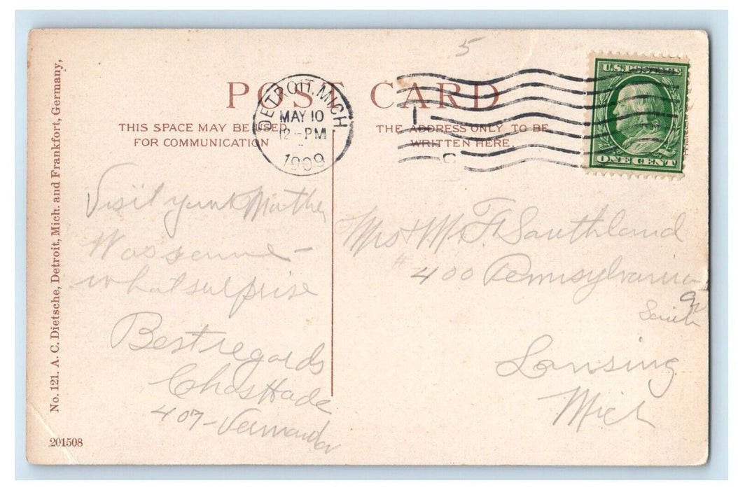 1909 Grand Circus Park Monument Roadside Detroit Michigan MI Vintage Postcard