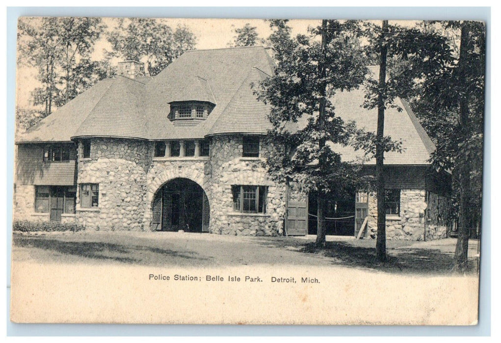 1909 Police Station Belle Isle Park Detroit Michigan MI Antique Vintage Postcard