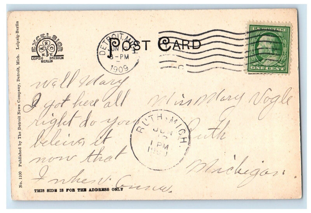 1909 Police Station Belle Isle Park Detroit Michigan MI Antique Vintage Postcard