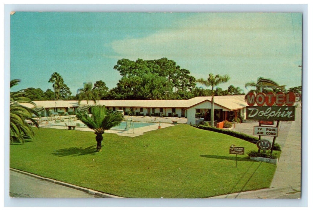 c1960 Dolphin Motel Swimming Pool Detroit Michigan MI Vintage Antique Postcard