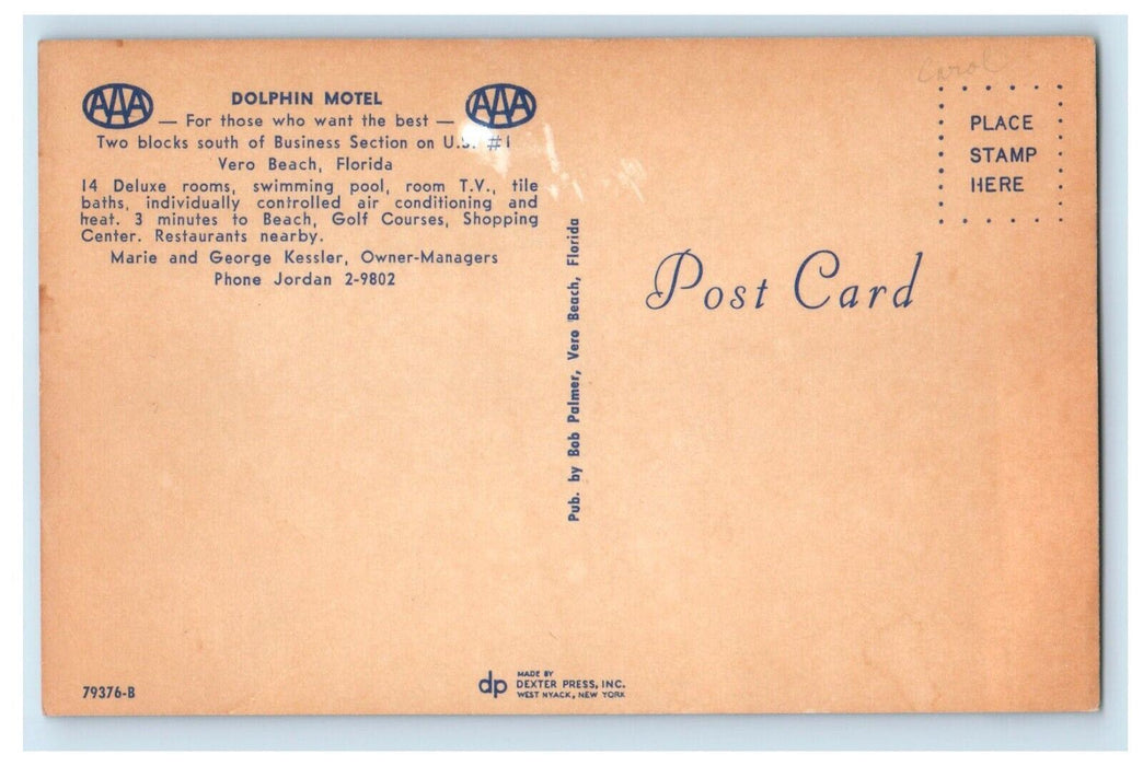 c1960 Dolphin Motel Swimming Pool Detroit Michigan MI Vintage Antique Postcard