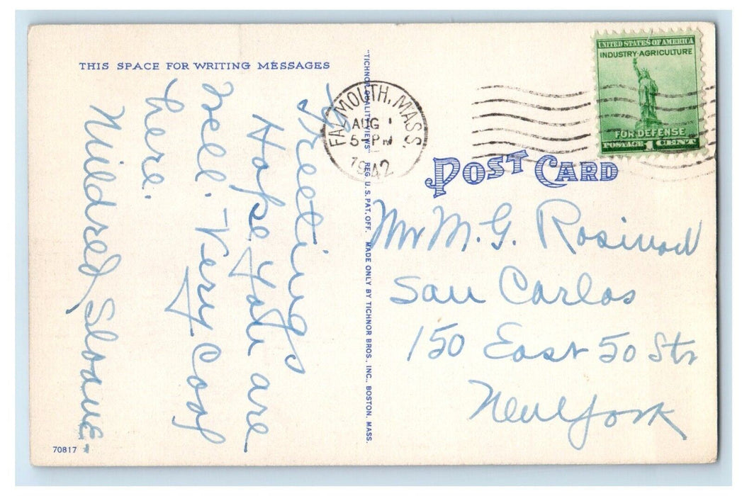 1942 Bathing Beach Falmouth Heights Cape Cod Massachusetts MA Antique Postcard