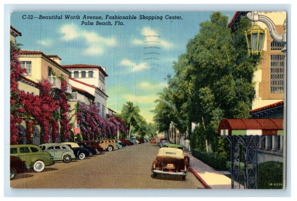 1953 Worth Avenue Fashionable Shopping Center Palm Beach Florida FL Postcard