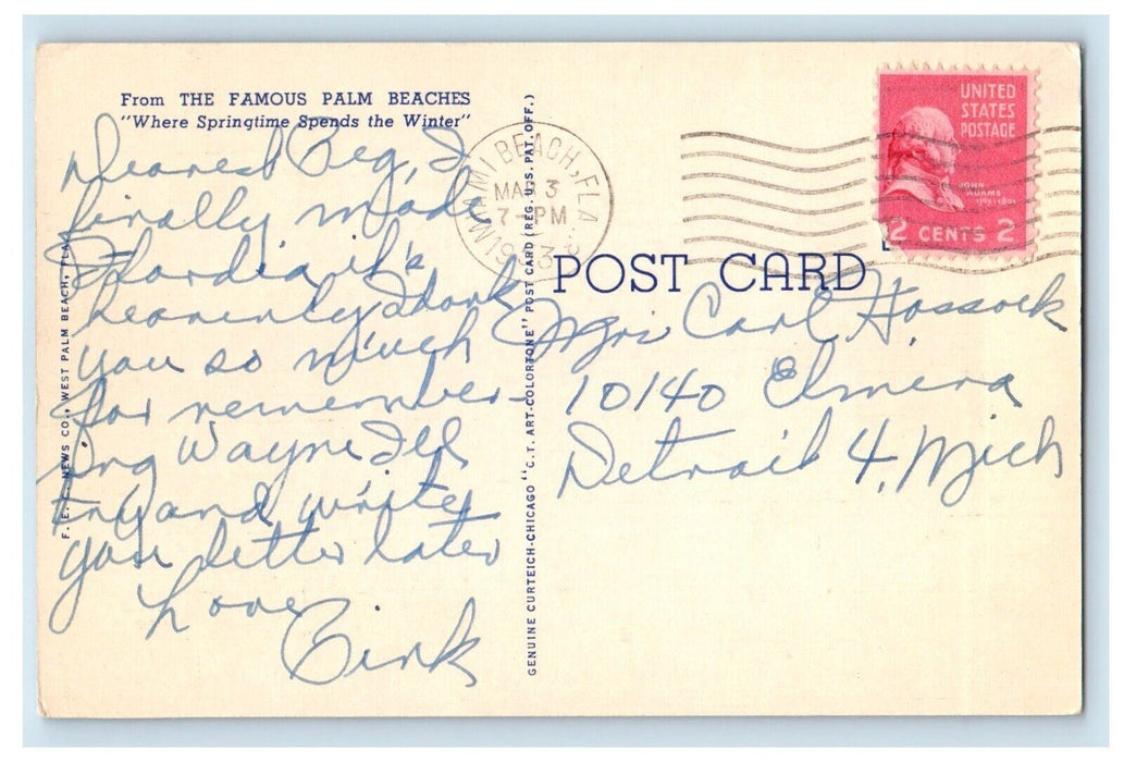 1953 Worth Avenue Fashionable Shopping Center Palm Beach Florida FL Postcard