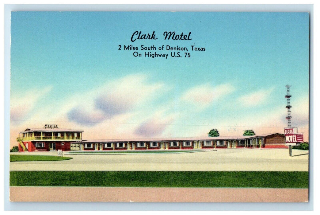 c1960 Clark Motel Roadside View Denison Texas TX Vintage Antique Postcard