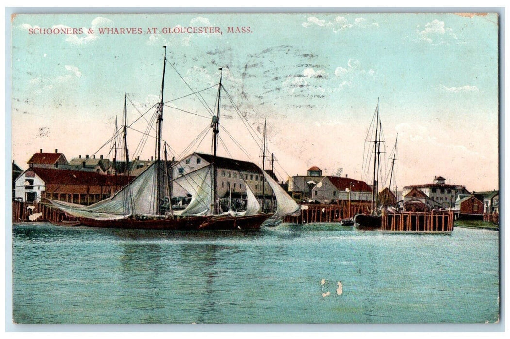 1910 Schooners Wharves Steamer Gloucester Massachusetts MA Vintage Postcard