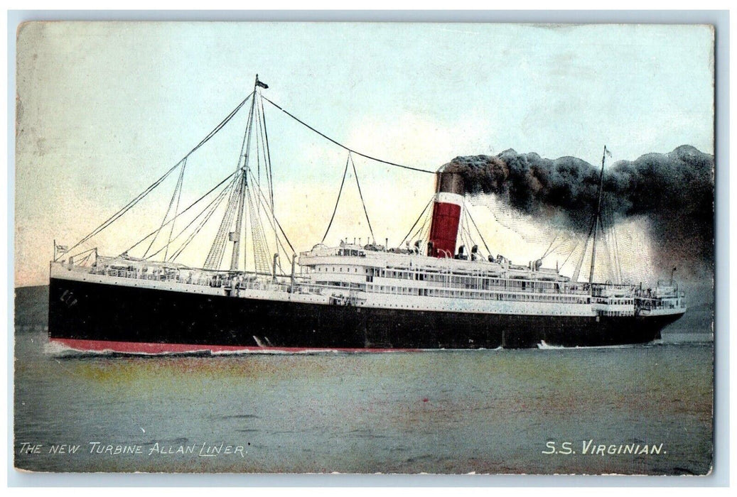 c1910 New Turbine Allan Liner SS Virginian Steamer Sea Vintage Antique Postcard