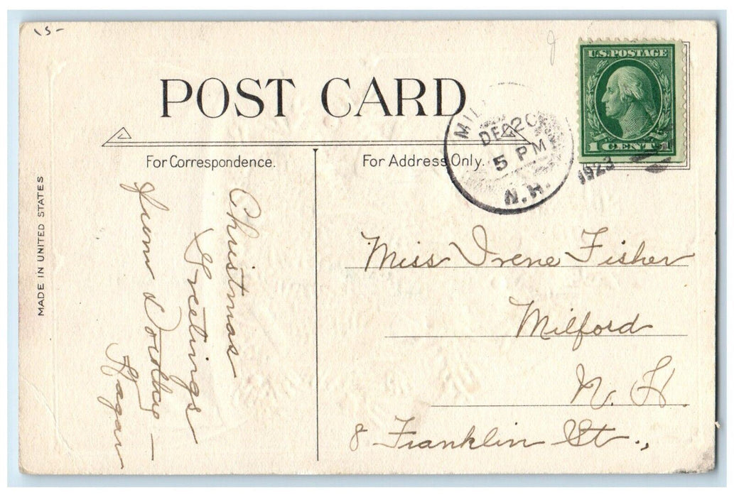 1923 Christmas Greetings Christmas Tree Decorated Candles Embossed Postcard