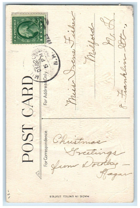 1923 Christmas Greetings Christmas Tree Decorated Candles Embossed Postcard