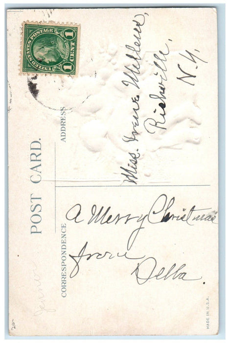 c1910's Christmas Poem Girl And Her Doll Christmas Tree Embossed Postcard