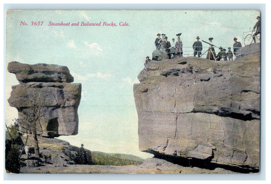c1910 Viewing Scene, Steamboat and Balanced Rock Colorado CO Postcard