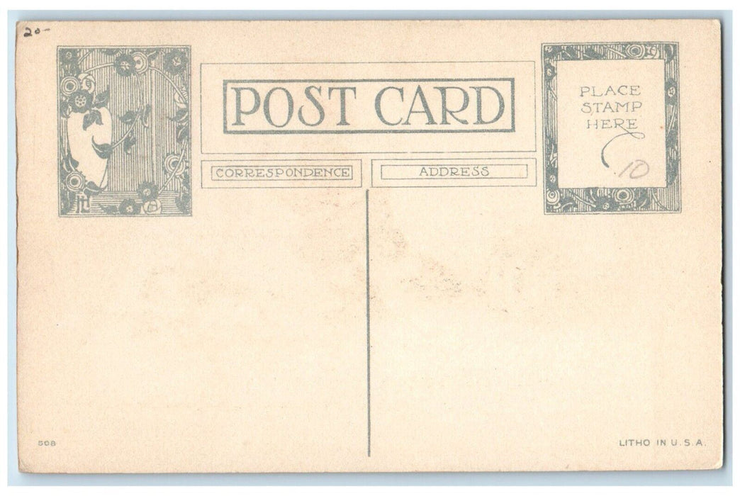 c1910's Christmas Boy And Puppy Dog Pulling Holly Pine Tree Winter Postcard