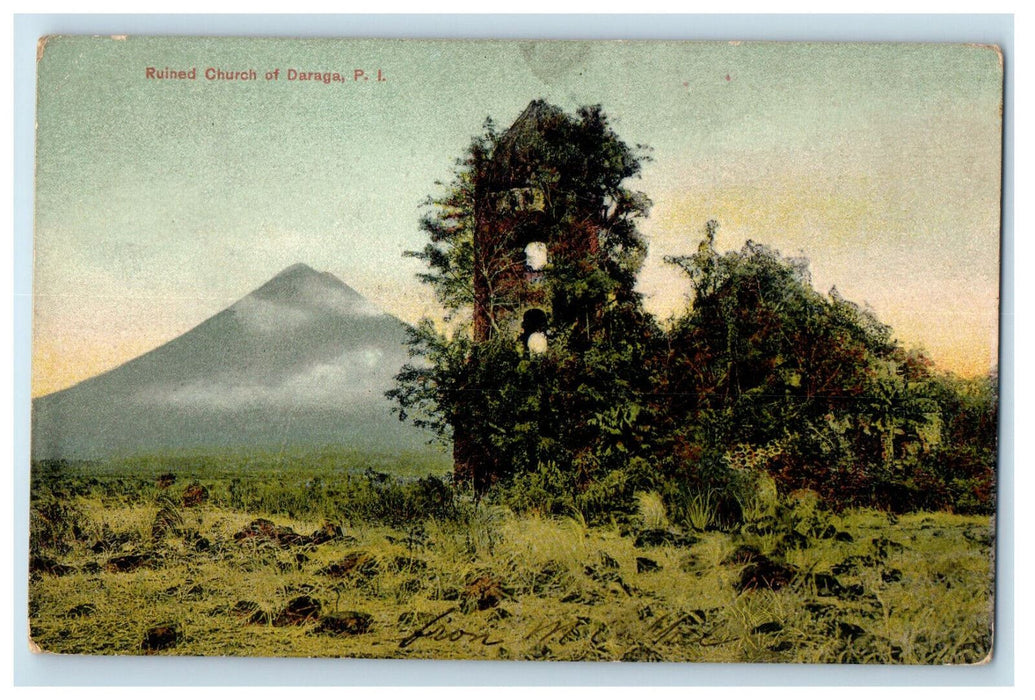 1909 Ruined Church of Daraga Philippines Island, USS Colo Posted Postcard