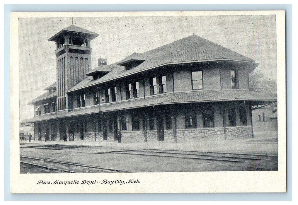c1910 Pere Marquette Depot, Railway, Bay City Michigan MI Antique Postcard