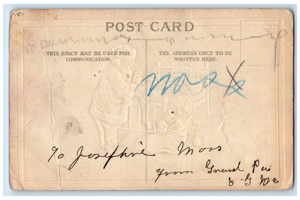 c1910's Christmas Santa Claus Putting Toys In Sock Little Girl Sleeping Postcard