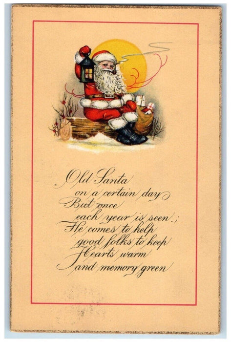c1910's Christmas Santa Claus And His Socks Of Toys Lamp Moon Antique Postcard