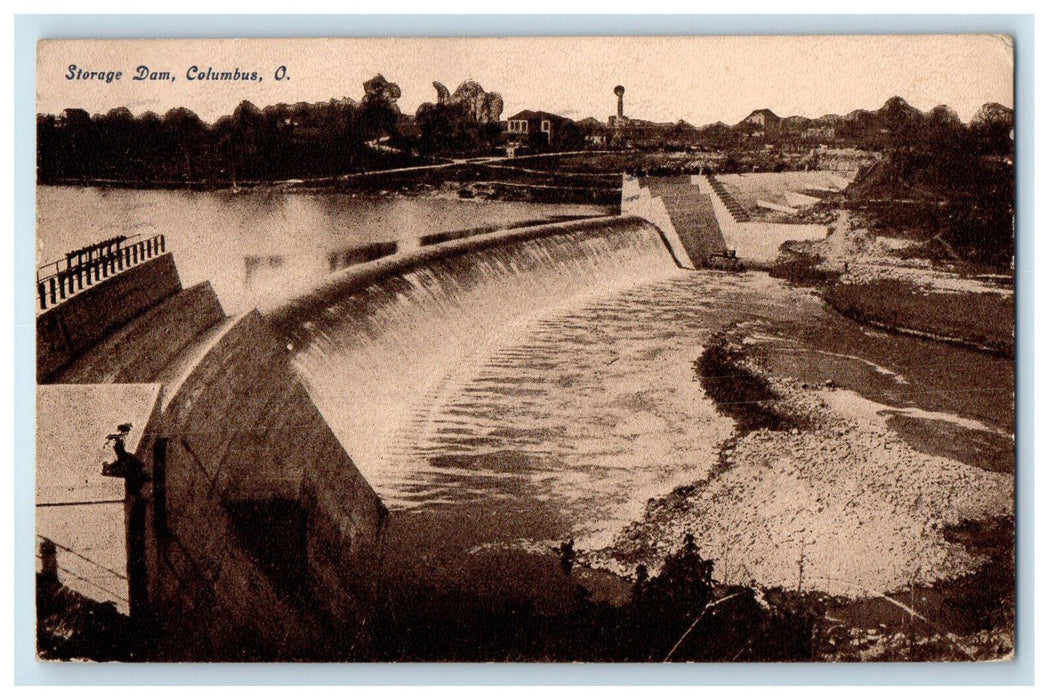 1910 Waterfalls Scene, Storage Dam Columbus Ohio OH Antique Postcard