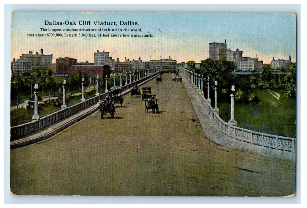 1915 Street Lights, Road Horse Carriage Dallas-Oak Cliff Viaduct Dallas Postcard