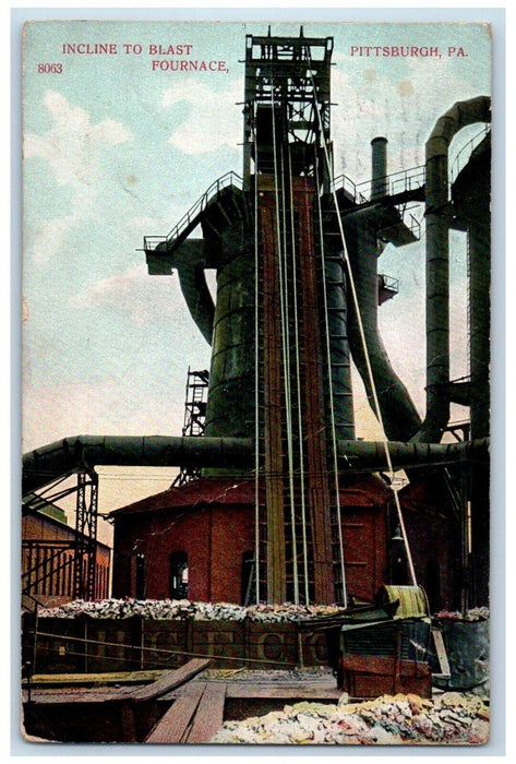 1909 Incline to Blast Fournace Pittsburgh Pennsylvania PA Posted Postcard