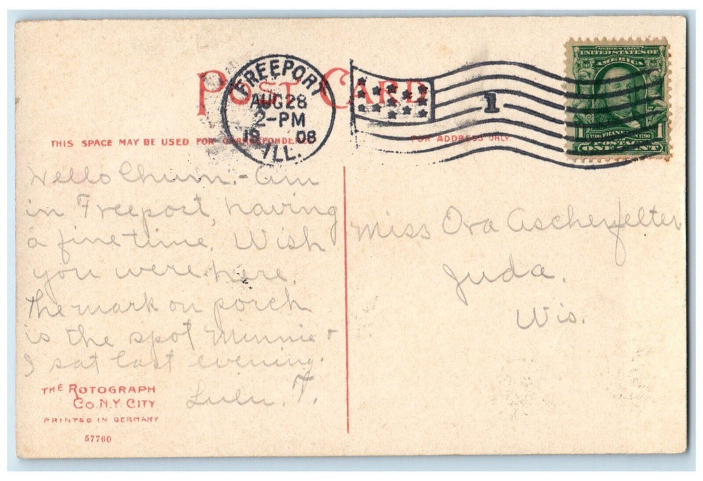 1908 Scene of Court House, Freeport Illinois IL Antique Posted Postcard