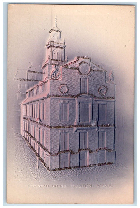 c1905 Old State House Boston Massachusetts MA Embossed Airbrush Postcard