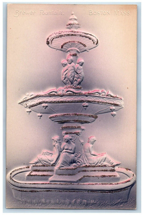 c1905 Brewer Fountain Boston Massachusetts MA Embossed Airbrush Postcard