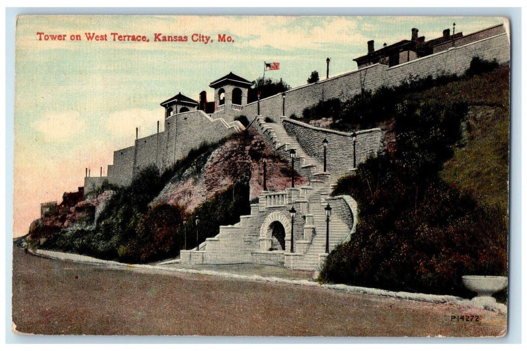c1910 Stairs, Tower on West Terrace Kansas City Missouri MO Postcard