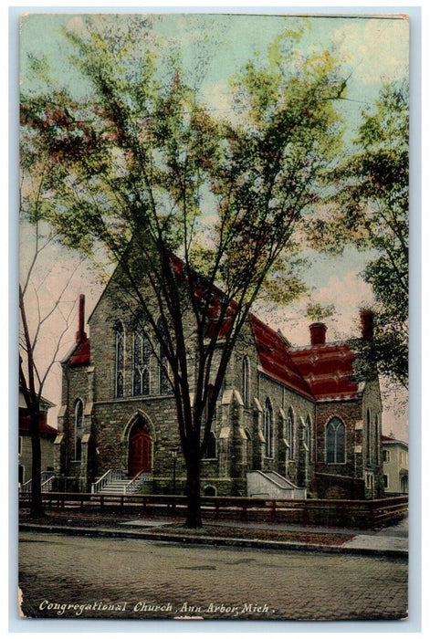 c1910 Congregational Church Ann Arbor Michigan MI Antique Unposted Postcard