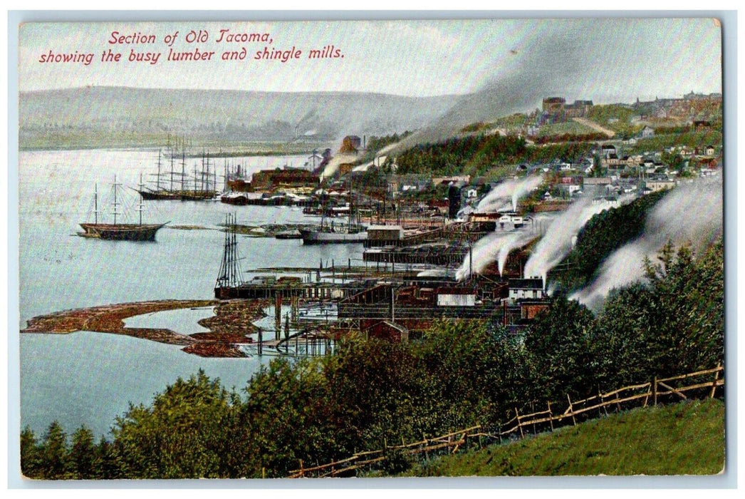 c1910's Section of Old Tacoma Showing Busy Lumber and Shingle Mills WA Postcard