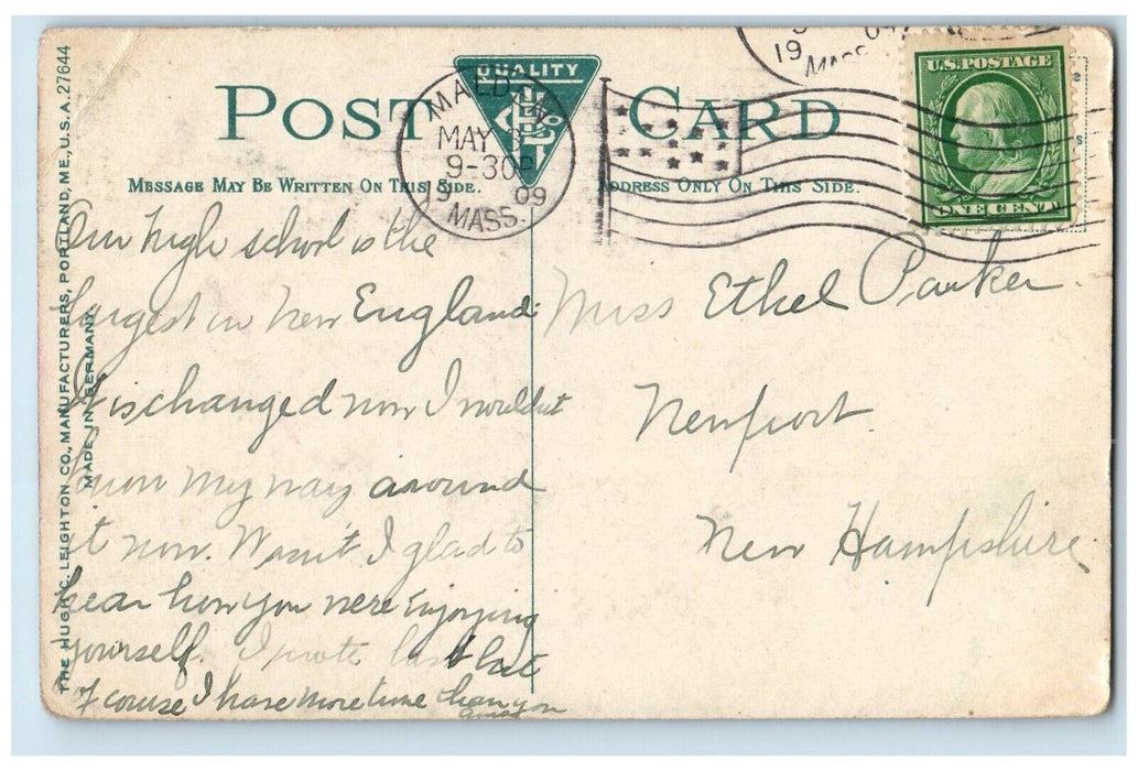 1909 Car Scene High School Malden Massachusetts MA Antique Posted Postcard