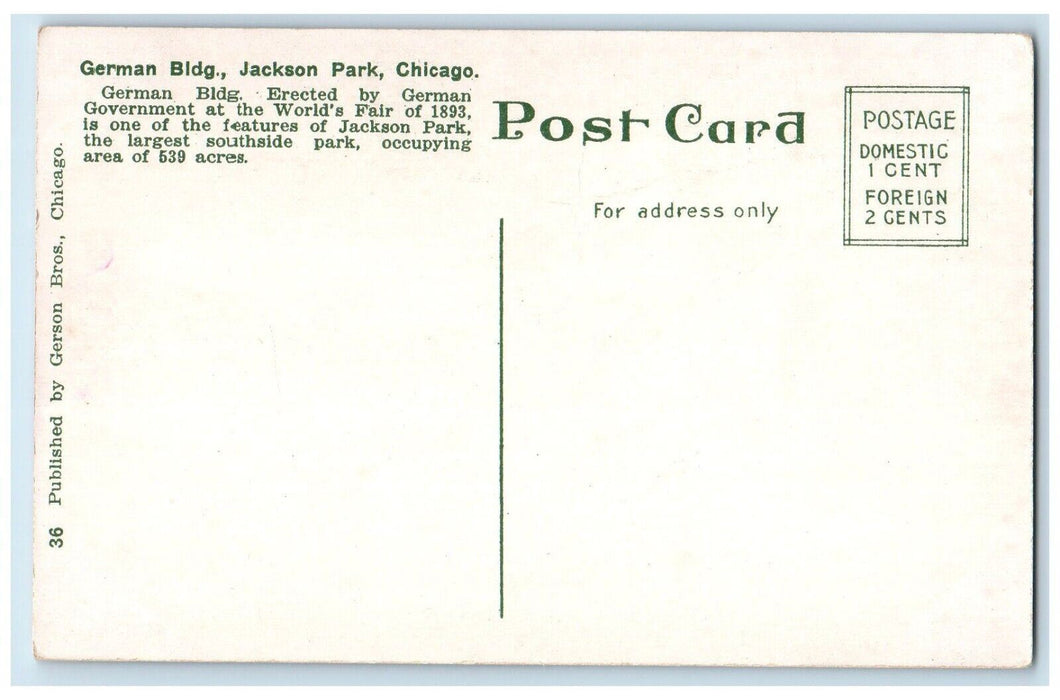 c1910 German Building Jackson Park Chicago Illinois IL Antique Postcard