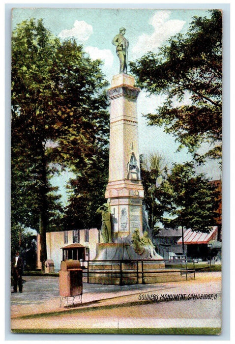 c1910 Soldiers Monument Park Trees Cambridge Ohio OH Vintage Antique Postcard