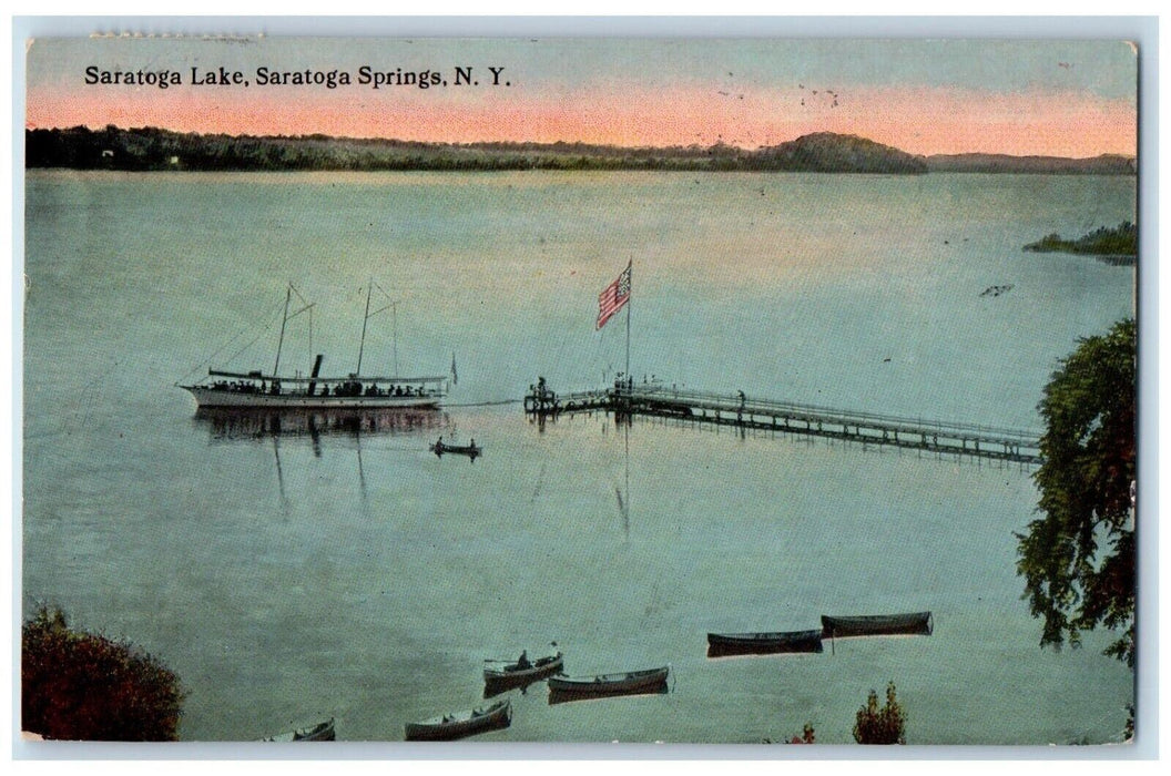 1914 Sarasota Lake Scene Canoe Boats Sarasota Springs New York NY Postcard