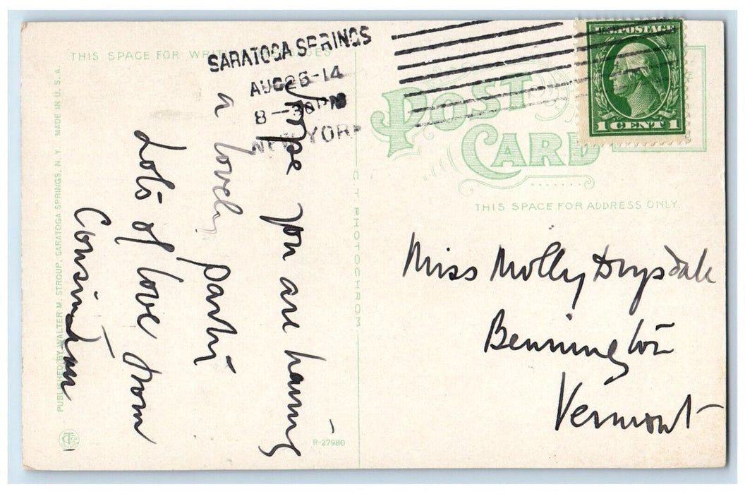 1914 Sarasota Lake Scene Canoe Boats Sarasota Springs New York NY Postcard