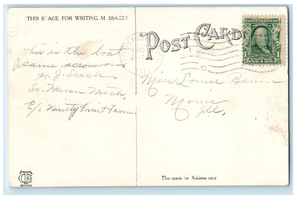 City Of South Haven At Bridge Dock Steamer Ship Flag Pavilion Entrance Postcard