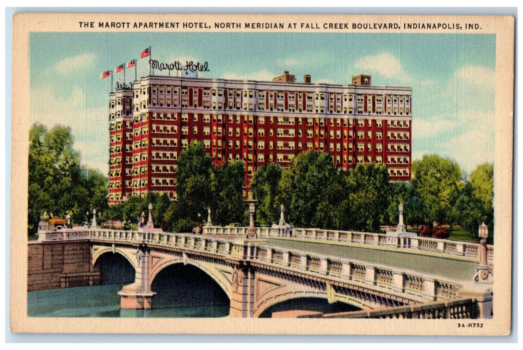 c1940's The Marott Apartment Hotel North Meridian Indianapolis IN Postcard
