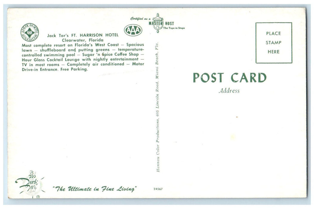 c1960's Jack Tar's Ft. Harrison Hotel Clearwater Florida FL Postcard