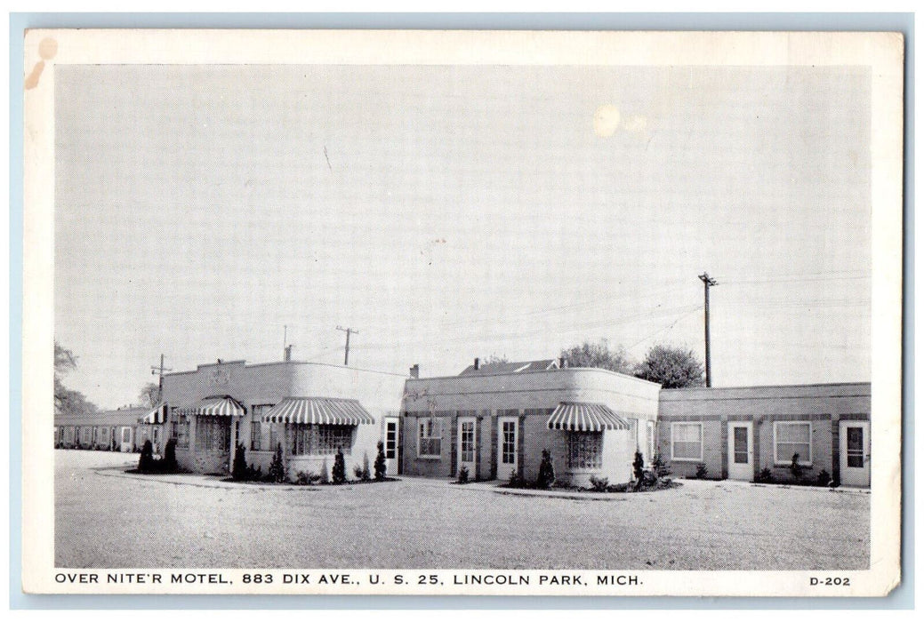 c1940's Over Nite'R Motel 883 Dix Ave. US 25 Lincoln Park MI Vintage Postcard